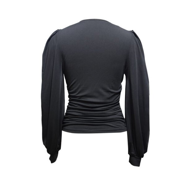 Ladies' Fashionable New Style Low Head Lantern Sleeve Pleated Top Casual V-neck Shirt