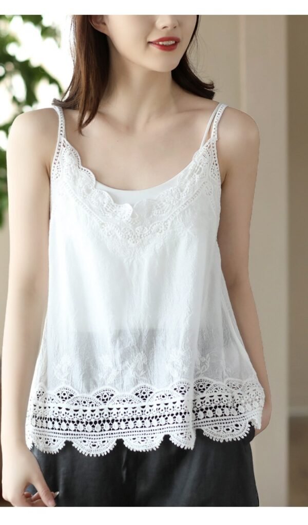 Retro All Cotton Hollow Embroidered Lace Vest
