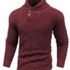 Men's Slim Turtleneck Sweater With Button Design Fashion Casual Solid Color Pullover Top Clothing