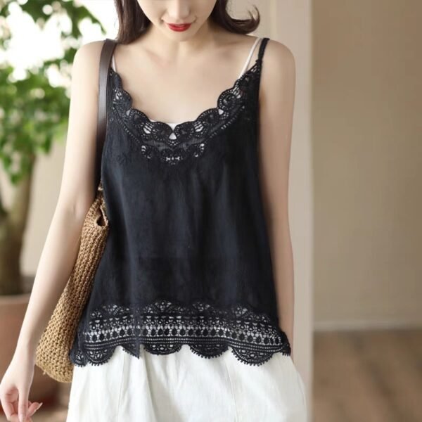 Retro All Cotton Hollow Embroidered Lace Vest