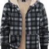 Men's Plaid Print Hooded Zip-Up Jacket Winter Thickened Cotton-padded Coat Warm Clothing