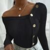 Ladies' Off Shoulder Long Sleeved Fashionable New Style, Versatile Top For Keeping Warm And Showing Off Figure, Long Sleeved T-shirt