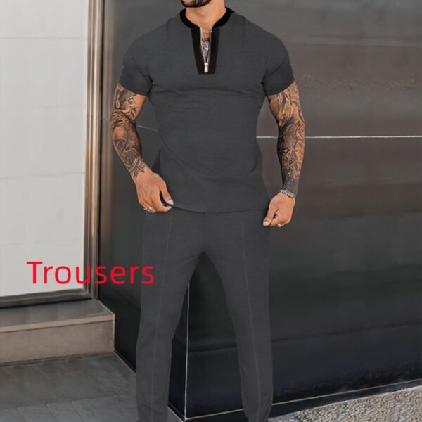 Men's Fashion Waffle Short Sleeve Stitching Stand Collar Suit