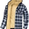 Men's Plaid Print Hooded Zip-Up Jacket Winter Thickened Cotton-padded Coat Warm Clothing