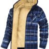 Men's Plaid Print Hooded Zip-Up Jacket Winter Thickened Cotton-padded Coat Warm Clothing